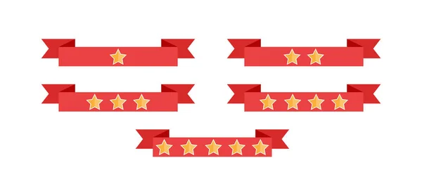 Conjunto Fitas Vermelhas Com Estrelas Classificação Estilo Plano — Vetor de Stock