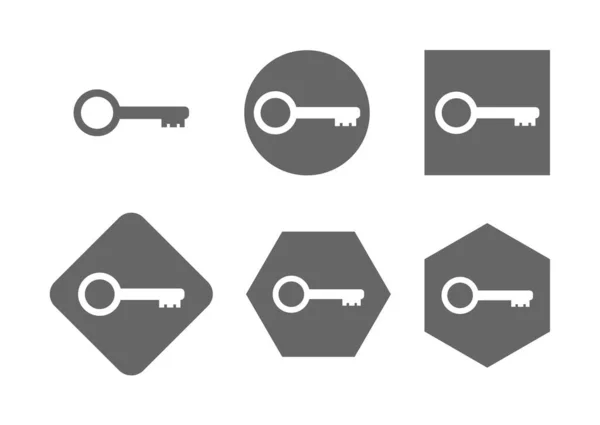 关键图标 钥匙在一个圆形 一个正方形和一个六边形 平面风格 — 图库矢量图片