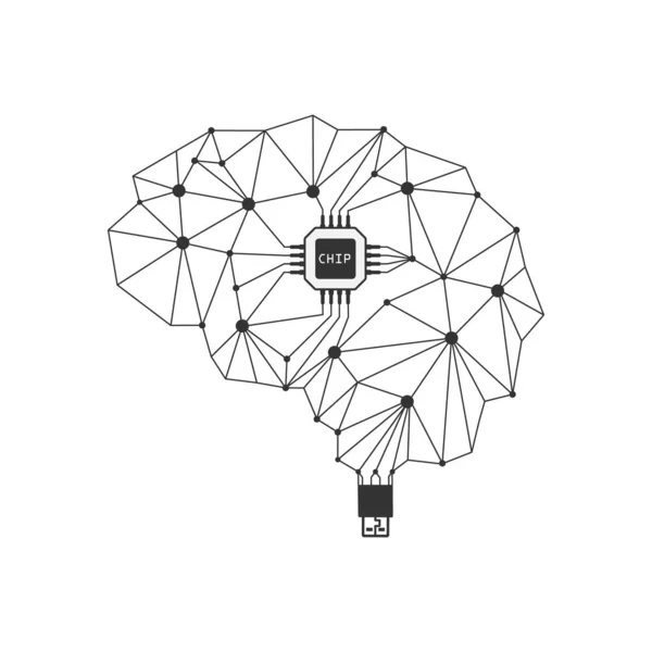 Cerveau Cerveau Fragmenté Avec Une Connexion Usb Réseau Neuronal Illustration — Image vectorielle