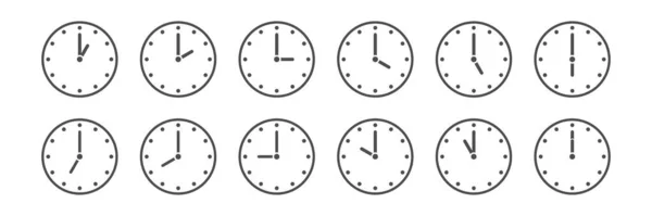 Zestaw Zegarów Wskazujących Godzinę Godzinę Ilustracja Wektorowa Dla Stron Internetowych — Wektor stockowy