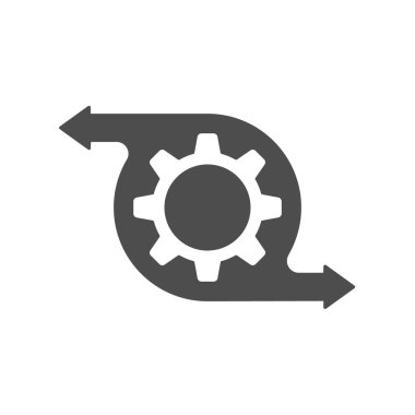 Yönetim veya optimizasyon sürecinin simgesi. Yön okları olan vites simgesi. Stok vektör illüstrasyonu.