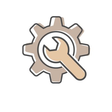 Teçhizat ve anahtarın simgesi. Web siteleri ve uygulamalar için vektör illüstrasyonu. Düz biçim.