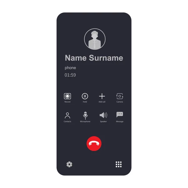 Modelo Para Tela Chamada Recebida Com Ícones Interface Smartphone Aplicações — Vetor de Stock