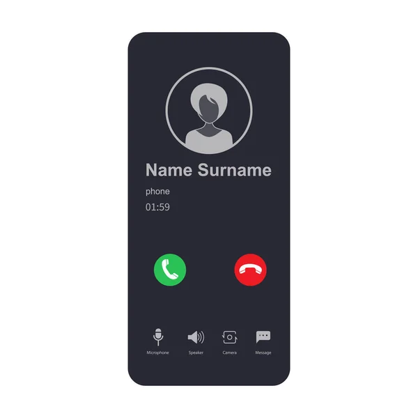 Vorlage Für Den Eingehenden Anrufbildschirm Mit Symbolen Smartphone Schnittstelle Web — Stockvektor
