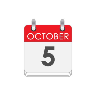 5 Ekim. 5 Ekim tarihli bir takvim sayfası. Düz biçim.