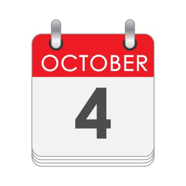 4 Ekim. 4 Ekim tarihli bir takvim sayfası. Düz biçim.