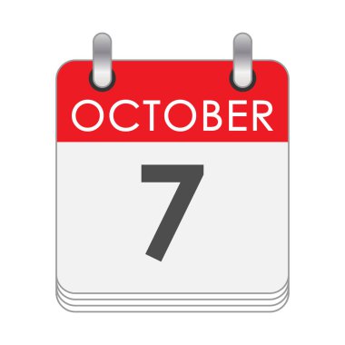 7 Ekim. 7 Ekim tarihli bir takvim sayfası. Düz biçim.