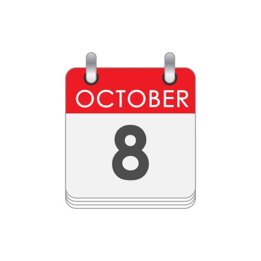 8 Ekim. 8 Ekim tarihli bir takvim sayfası. Düz biçim.