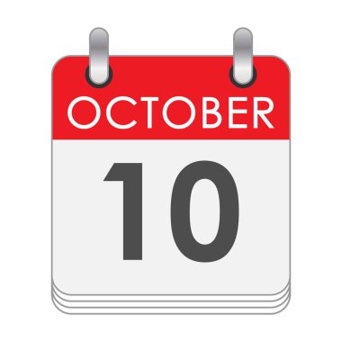 10 Ekim. 10 Ekim tarihli bir takvim sayfası. Düz biçim.