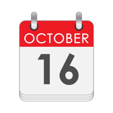 16 Ekim. Takvimin 16 Ekim tarihli bir sayfası. Düz biçim.