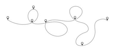 güzergah simgesi noktalı bir çizgi. Başlangıç noktası ve ara durakları olan bir rota. Düz Desen