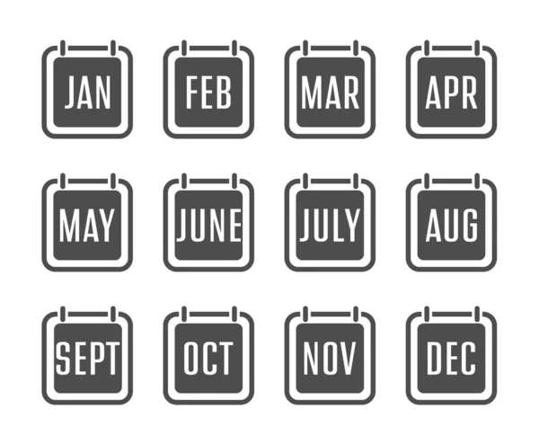 Σύνολο Εικονιδίων Ημερολογίου Ονόματα Των Μηνών Του Έτους Ένα Ημερολόγιο — Διανυσματικό Αρχείο