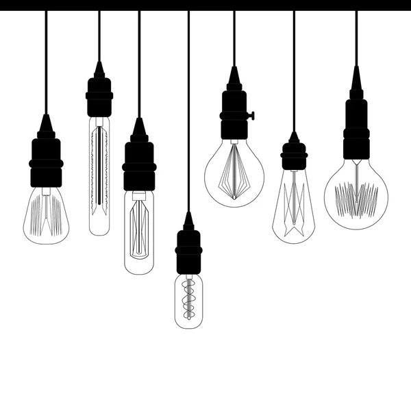 Set of Edison loft lights. Retro lamp for design catalog — Stock Vector