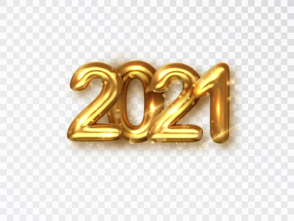 2021 golden realistic numbers on transparent background. Vector object for creating holiday illustrations with date 2021. — Stock Vector