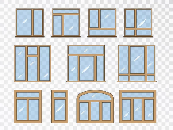 Zestaw okien różnych typów. Kolekcja klasycznych elementów architektury.Zamknięty element okna wektorowego architektury i aranżacji wnętrz — Wektor stockowy