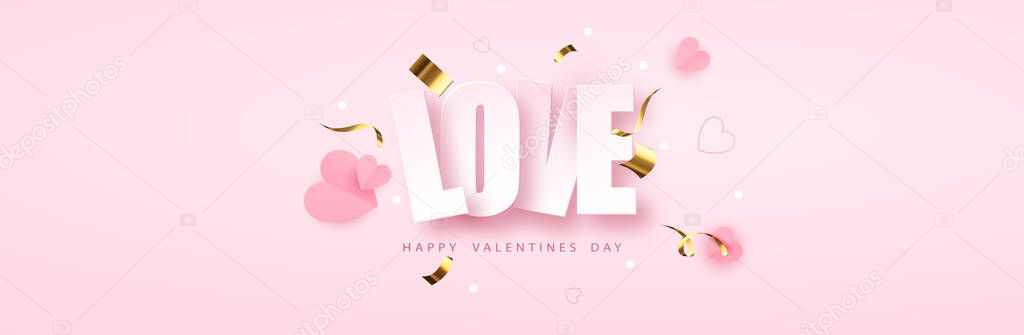 love greeting banner for Valentine s day. Romantic composition with hearts. Narrow banner for valentines day