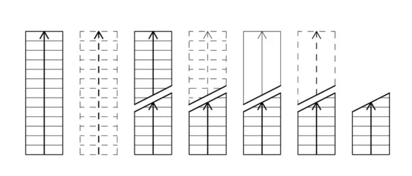 Plattegrond van de trap. Verschillende uitzichten op het trappenplan. Elementen voor het ontwerp van architectonische tekeningen en schetsen. — Stockvector