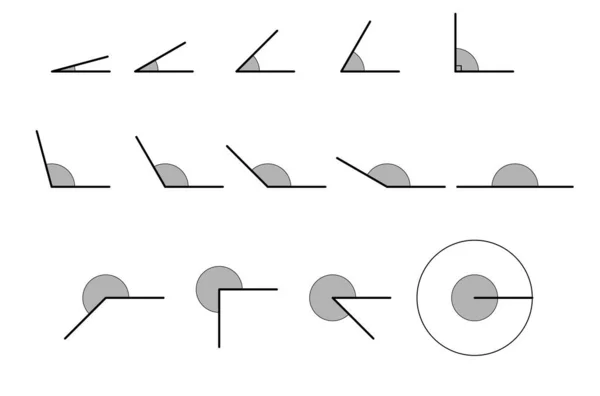 Ángulos Varios. Conjunto de iconos vectoriales que consisten en ángulos de diferentes grados — Archivo Imágenes Vectoriales