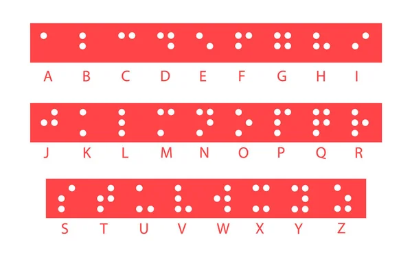 Litery alfabetu Braille 'a, ilustracja wektora. System pisma dotykowego stosowany przez osoby niewidome lub niedowidzące — Wektor stockowy