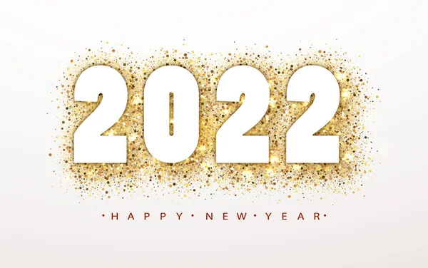 2022 Happy New Year achtergrond met gouden glitter nummer. Kerstvakantie ontwerp. Gouden sprankelende vector stofcirkel met cijfers. — Stockvector