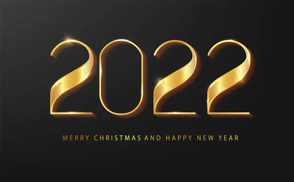 2022 Felice anno nuovo biglietto di auguri oro e sfondo nero. Sfondo nero di Capodanno. Copertura di diario d'affari per il 20221 con desideri. Brochure design template, card, banner. — Vettoriale Stock