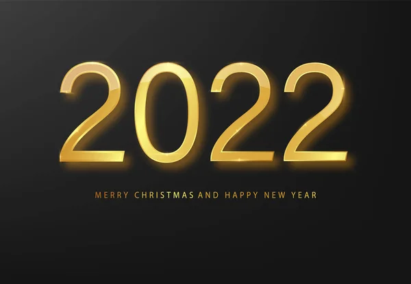 2022 Feliz Ano Novo cartão de felicitações ouro e fundo preto. Fundo de Ano Novo Preto. Capa de diário de negócios para 20221 com desejos. Modelo de design de brochura, cartão, banner —  Vetores de Stock