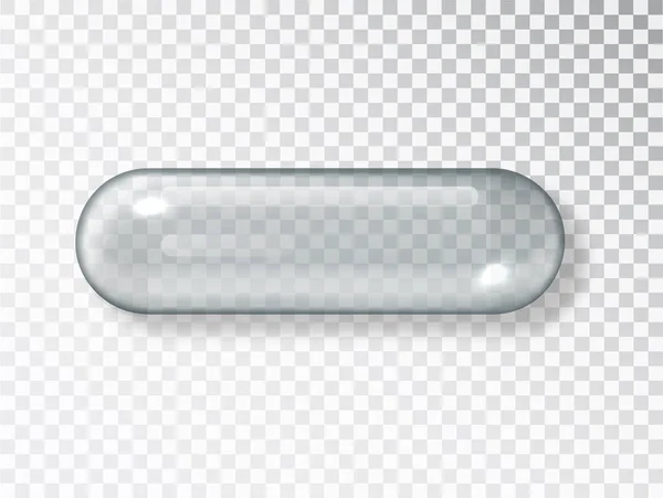 Átlátszó kapszula tabletta. Üres gyógyszer kapszula alakú tartály elszigetelt átlátszó háttér — Stock Vector