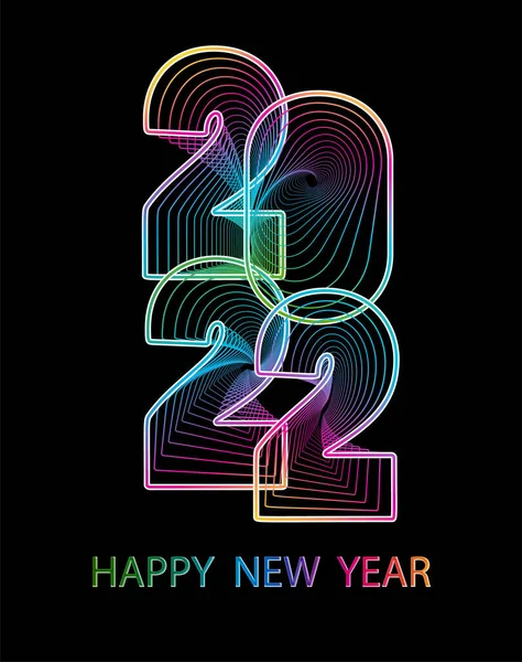 2022 Feliz año nuevo. Números estilo abstracto. Números lineales vectoriales. Diseño de la tarjeta de felicitación. Ilustración vectorial — Archivo Imágenes Vectoriales