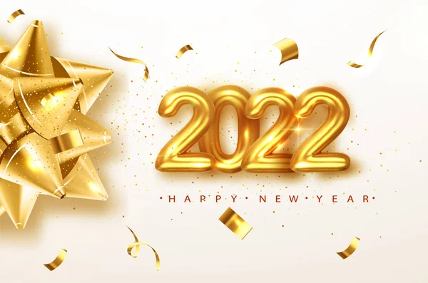 2022 Feliz Ano Novo fundo cumprimentando com arco de ouro. Ilustração de Natal vetorial. — Vetor de Stock