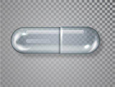 Bardak boş kapsül, ilaç izole edilmiş. Vektör gerçekçi 3D beyaz tıbbi hap