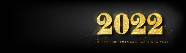 Happy new year 2022 banner.Golden Vector luxury text 2022 Happy new year. Gold Festive Numbers Design. Happy New Year Banner with 2022 Numbers. — Stock Vector