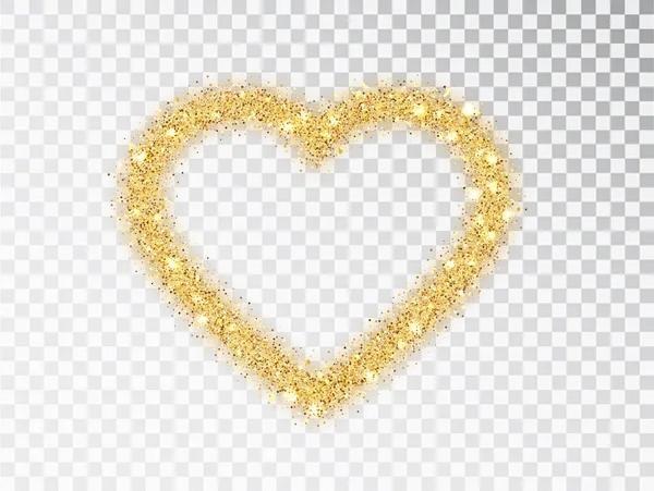 Cornice Cuore Glitter Oro Con Scintille Sfondo Trasparente Modello Design — Vettoriale Stock