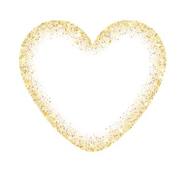 Altından parıltılı kalp çerçevesi, metin için yer var. Soyut lüks altın taşıyıcı kalp. Beyaz üzerine izole edilmiş vektör altın tozu