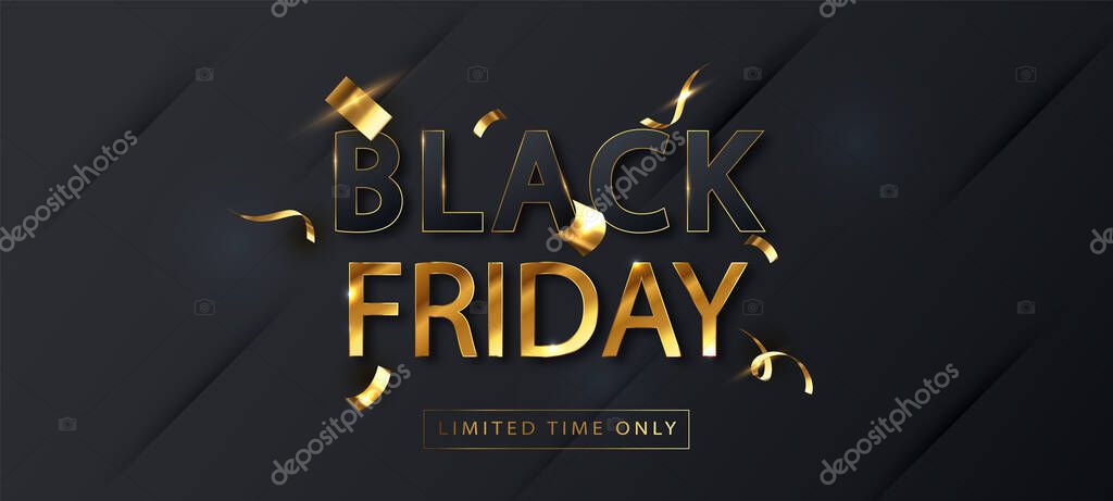 Black Friday Sale banner template. Sale promo horizontal poster. Limited time only. Vector background.