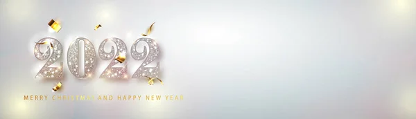 Feliz ano novo 2022 banner. Silver Vector texto de luxo 2022 Feliz Ano Novo. Desenho de Números festivos. Feliz Ano Novo Banner com 2022 Números. — Vetor de Stock