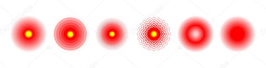 Pain circle target. Sonar radar wave PNG. Red concentric circle ripple icon isolated vector illustration