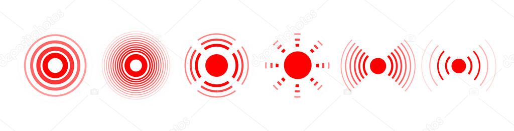 Pain point Signal. Abstract radar sonar PNG. Red ripple concentric circles target wave isolated vector