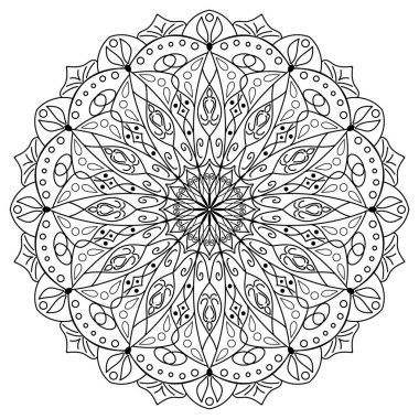 Siyah beyaz çizgili, geometrik ve çiçekli tek bir mandala. Stres önleyici sayfalar, basılabilir tablolar, posterler ve çıkartmalar için ideal.