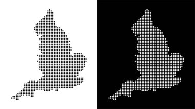 İngiltere Siyah ve Beyaz Noktalı Haritası. En Küçük Coğrafi Nokta Çizimi.