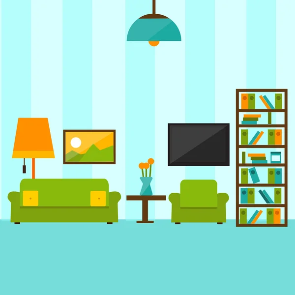 Interior living room in flat style illustration — Stock Vector