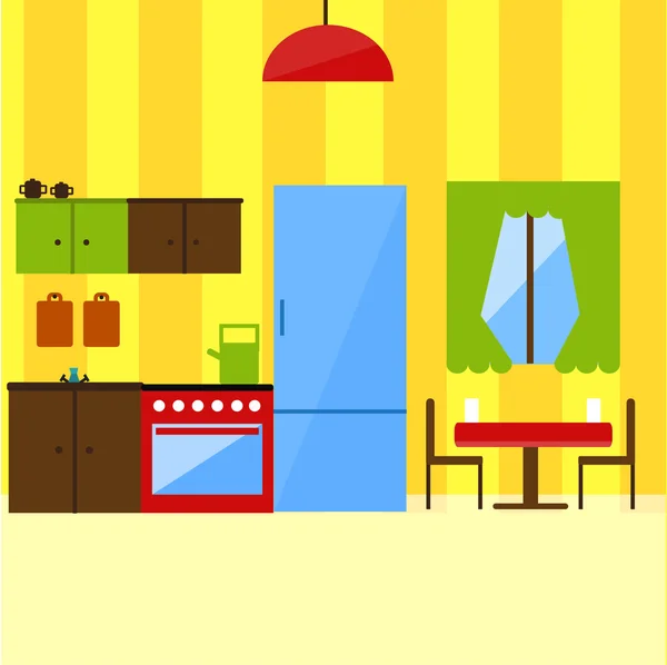 Kitchen interior in flat style illustration. — Stock Vector