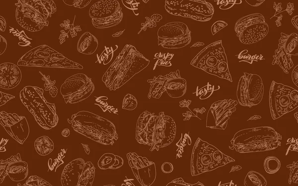 Naadloos Patroon Met Hamburgers Fastfood — Stockvector