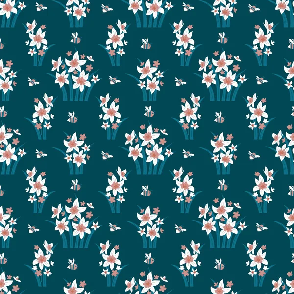 Printemps Motif Floral Sans Couture Avec Jonquilles — Image vectorielle