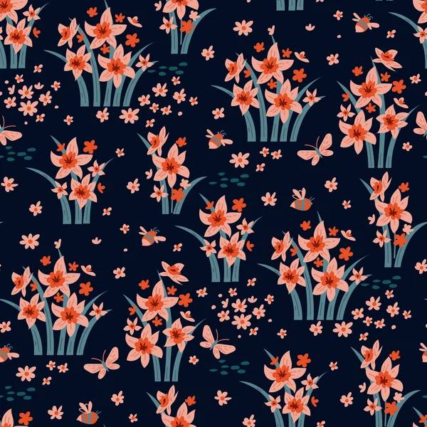 Printemps Motif Floral Sans Couture Avec Jonquilles — Image vectorielle