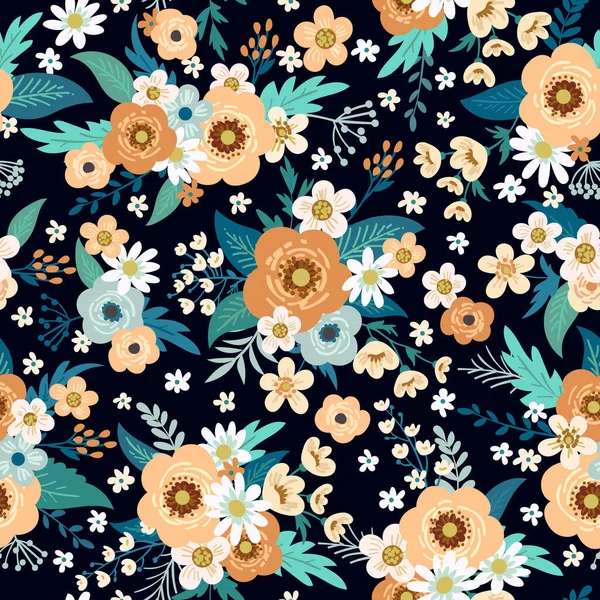 Design de impressão de moda floral para vestido de primavera — Vetor de Stock