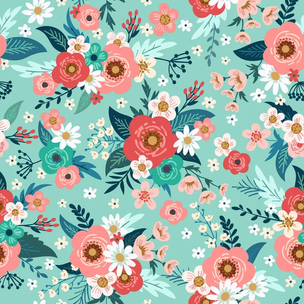 Floral Mode Print Design für Frühlingskleid — Stockvektor