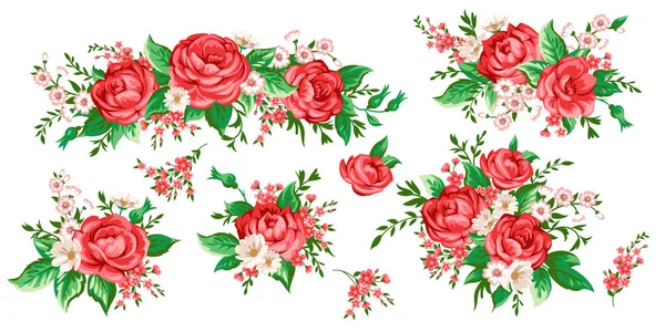 Eleganz Illustration mit rosa Blumen Strauß isoliert auf weißem Hintergrund. — Stockvektor