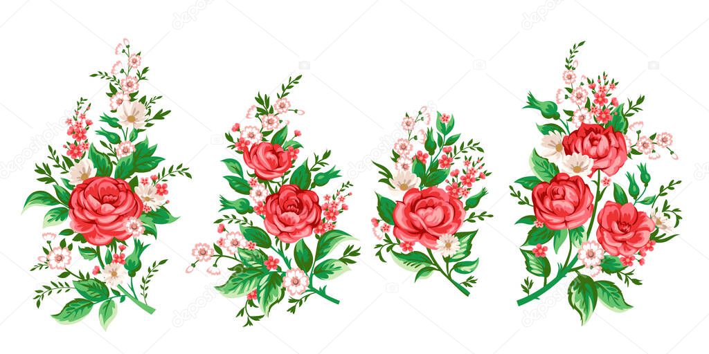 Elegance illustration with pink flowers bouquet isolated on white background.
