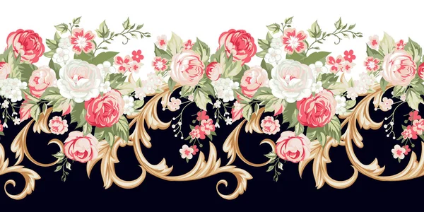 Borde floral sin costuras con — Vector de stock