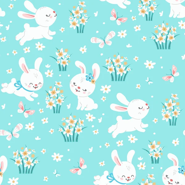 Spring easter background with bunnies — Stock Vector